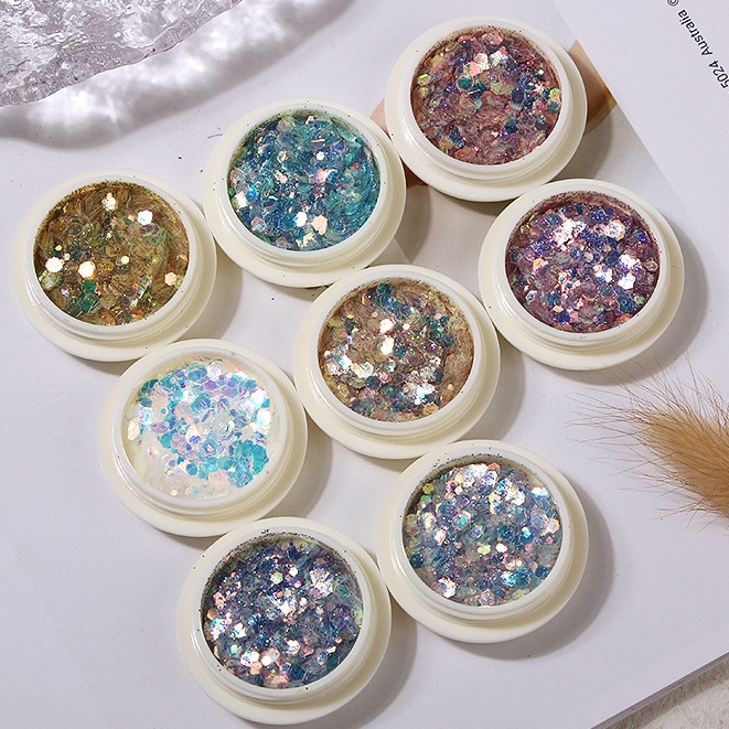 Bubuk Glitter Nail art Sequin Hexagonal Elegan 8 Warna/ Serbuk Kasar Nail art Hiasan Dekorasi Kuku