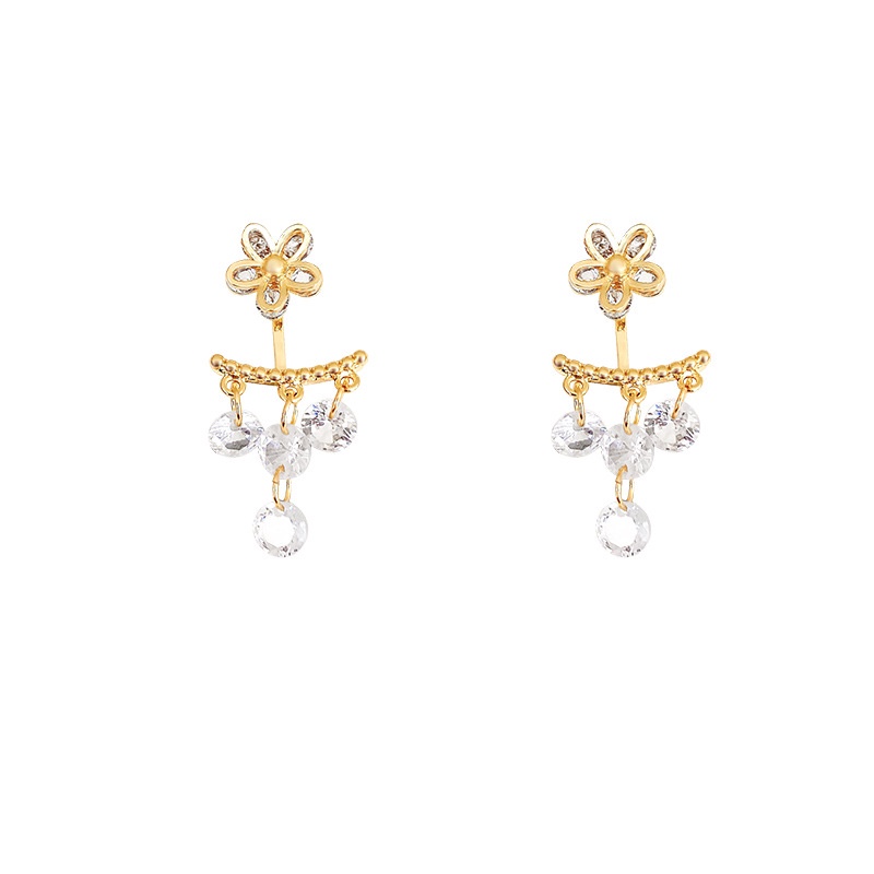 Anting Tusuk Gantung Sterling Silver 925 Desain Bunga Hias Zircon Untuk Wanita