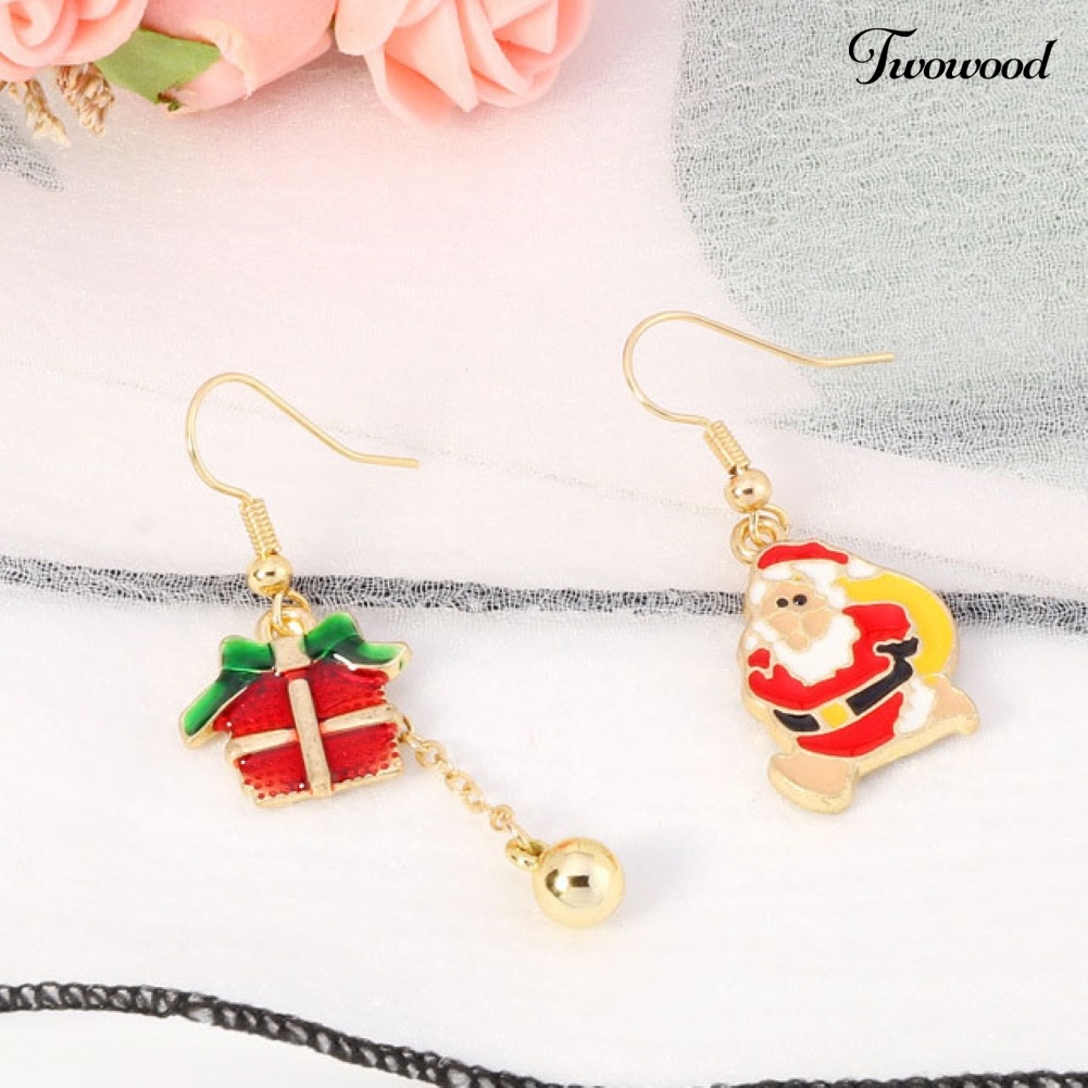 Anting Kait Asimetris Desain Santa Claus Untuk Wanita