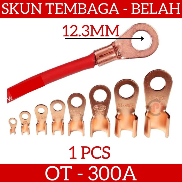 Isi 1 Pcs Skun Kabel CU Tembaga Belah OT 300A 12mm For Kabel Konektor