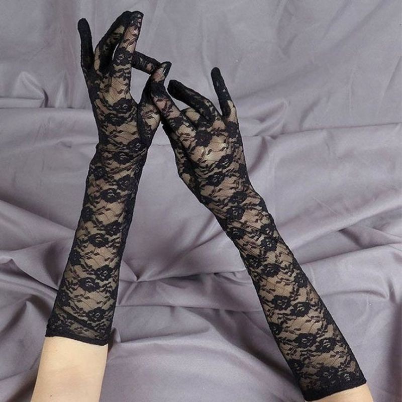 Sarung Tangan Pengantin Wanita Wedding Long Lace Gloves Warna Hitam