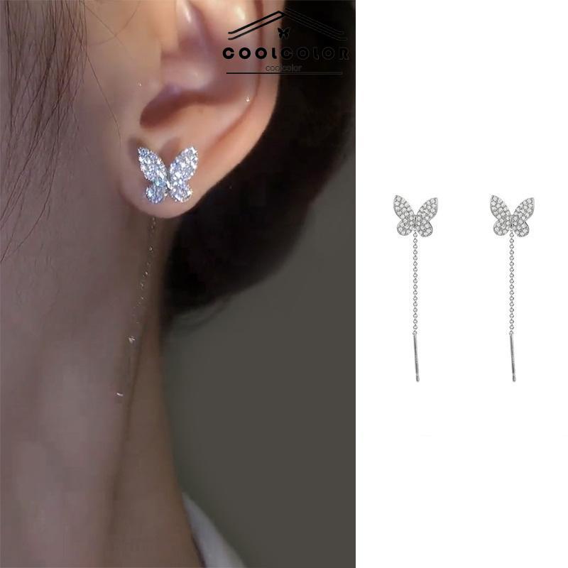 COD❤️Anting Kupu-kupu Yang Dibor Penuh Rumbai Panjang Garis Telinga Mewah Bermutu Tinggi Wanita- cl