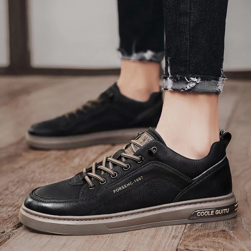 Highland Sepatu Pria Casual Sepatu Hitam Kerja Trendy Sepatu Formal Kulit Fashionable Sepatu Sneakers Cowok MC421