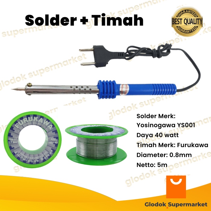 Solder Listrik Gagang Alat Patri BONUS Timah Solder Furukawa 5 Meter