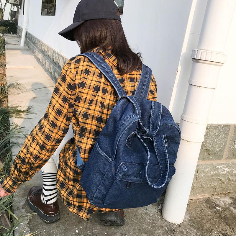 sera tas sekolah wanita versi Korea Harajuku ulzzang siswa sekolah menengah pasang ransel gaya sederhana ransel kanvas denim