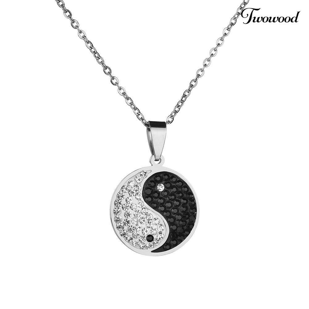 Kalung Desain Simbol Yin-yang Aksen Berlian Imitasi Gaya Vintage Untuk Pria Dan Wanita