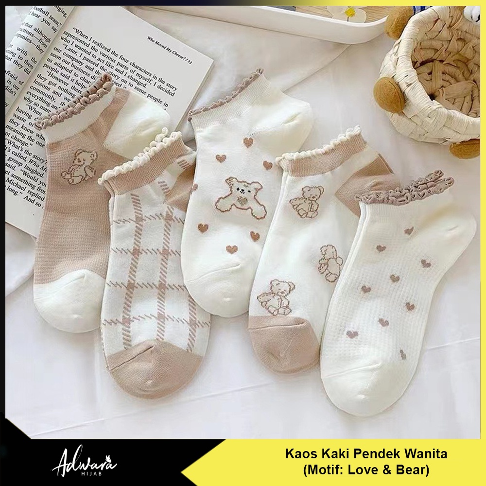 Kaos Kaki Pendek Wanita Semata Kaki Motif Love And Bear (Sudah Dikemas Plastik OPP)