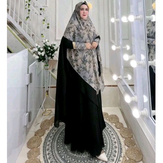 Dijah 669 hitam Syari elegan cantik khimar jumbo by Dijah Original