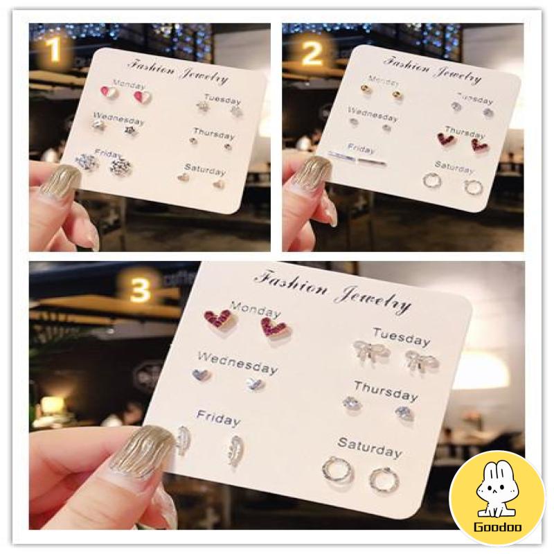 6 Pasang Anting Tusuk Simple Kreatif Gaya Korea Earings untuk Wanita Aksesori -Doo