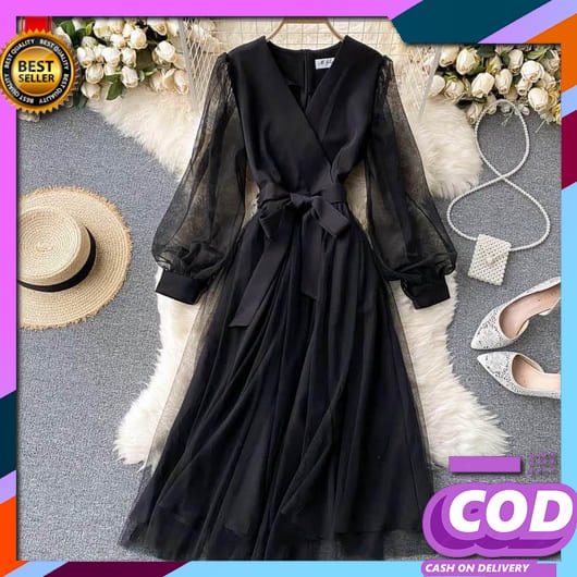 Dres Pendek Seksi Wanita Korea Style Midi Rayon Brokat Pesta Natalan 2022 Longdress Bridesmaid Dewas