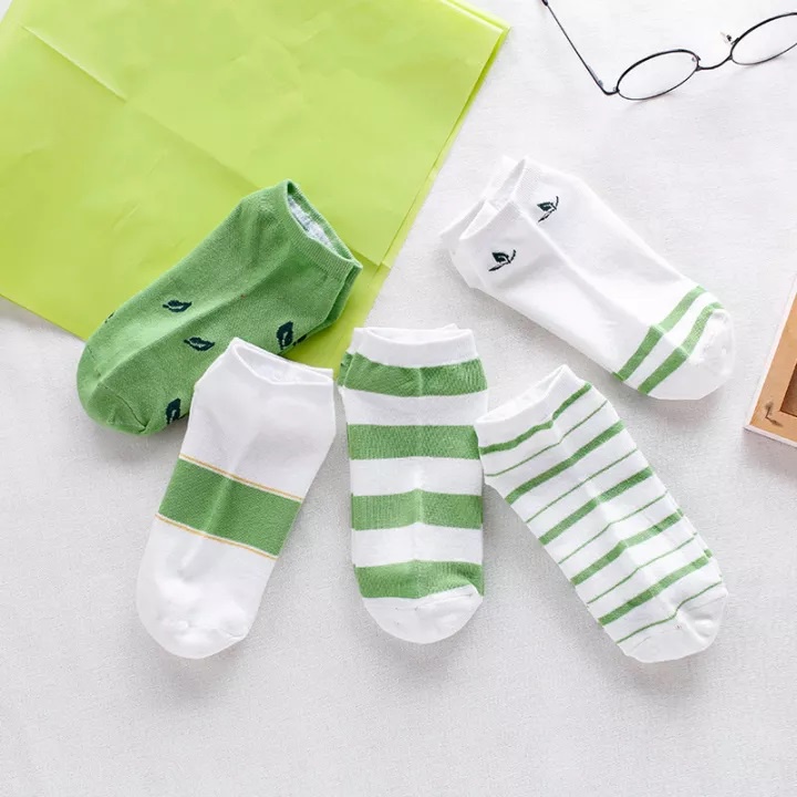 Kaos Kaki Wanita Motif GREEN LEAF Women Sock Korea Fashion Murah Impor - MIKHAMART