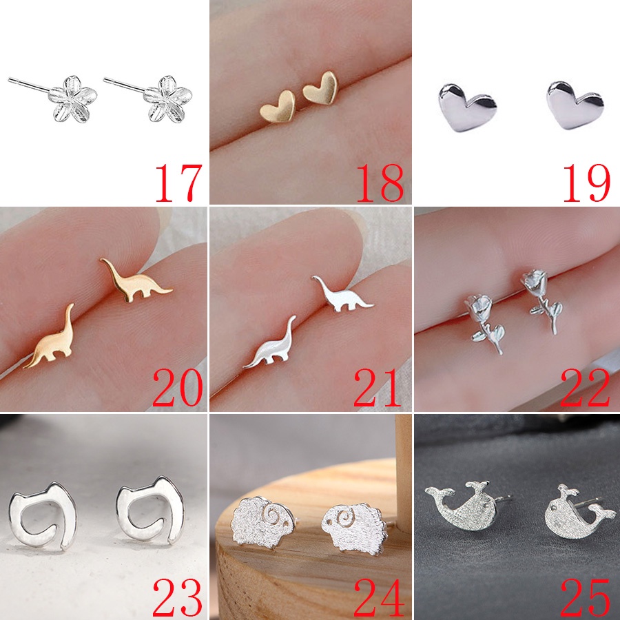 Anting Stud Silver Needle S925 Bentuk Bintang Bulan Dan Kupu-Kupu Kecil Gaya Korea Untuk Wanita