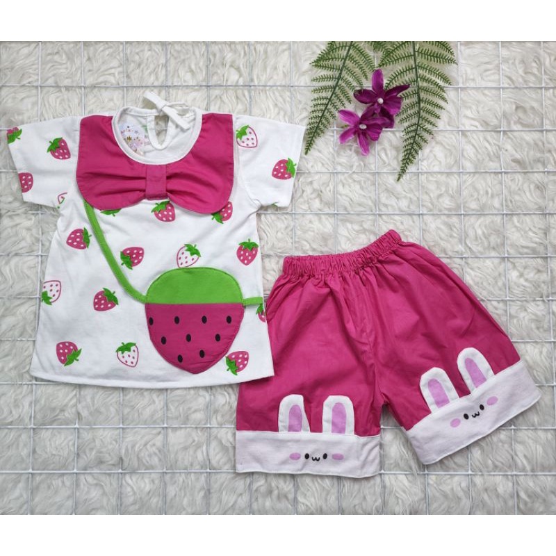 Baju bayi perempuan Setelan celana strawberry