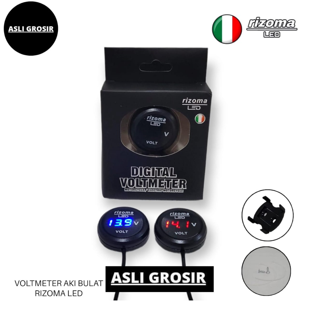 Voltmeter Aki Digital Bulat Rizoma LED Volt meter Pengukur Aki Original Universal Motor