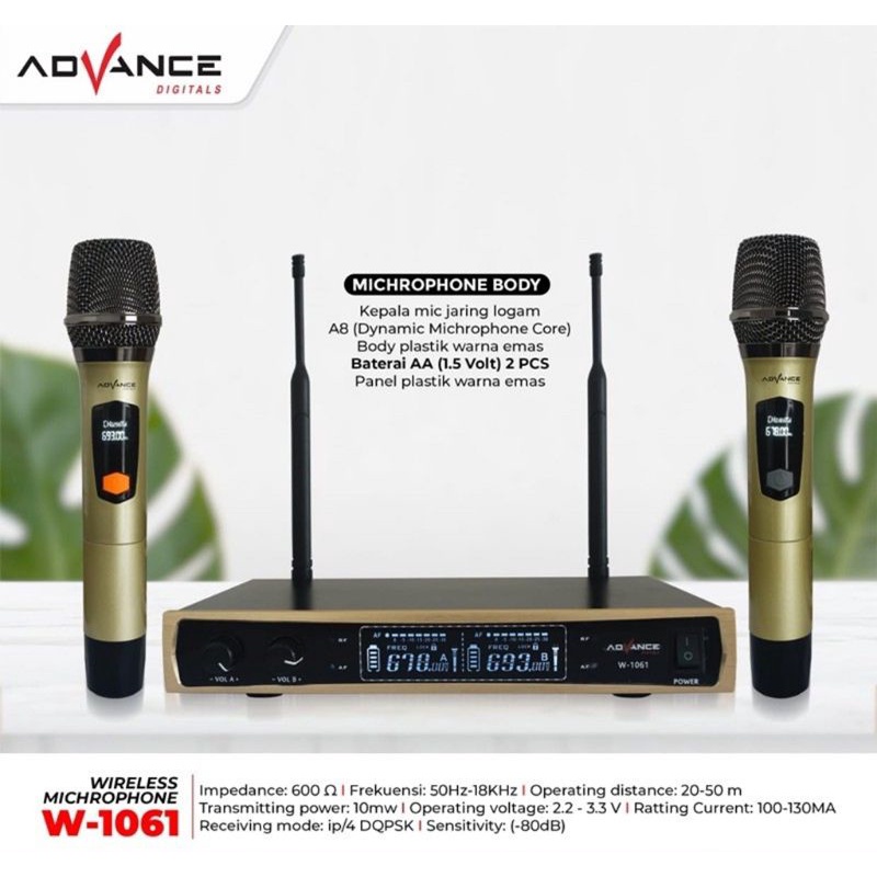 Microphone / Mic Wireless Advance W-1061 UHF Double Isi 2