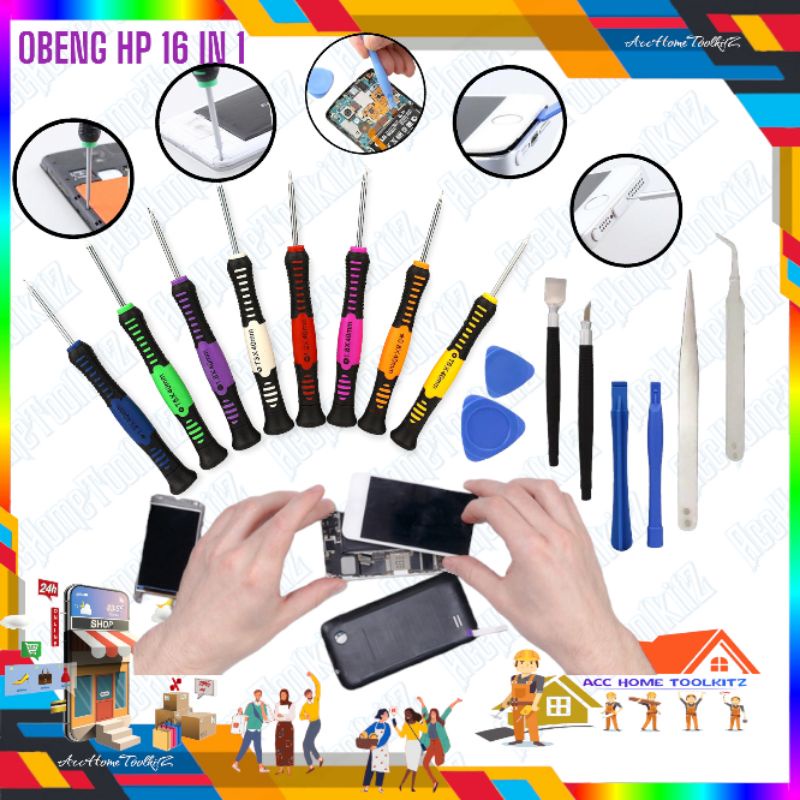 Obeng HP Set Reparasi Service Smartphone Handphone Professional 16 Pcs Versatile Precision Screwdriver Set 2811 16 in 1 / Obeng Bunga Bintang /T6 T5 T3 T4 2,0 1,5 1,2 0,8 1,8