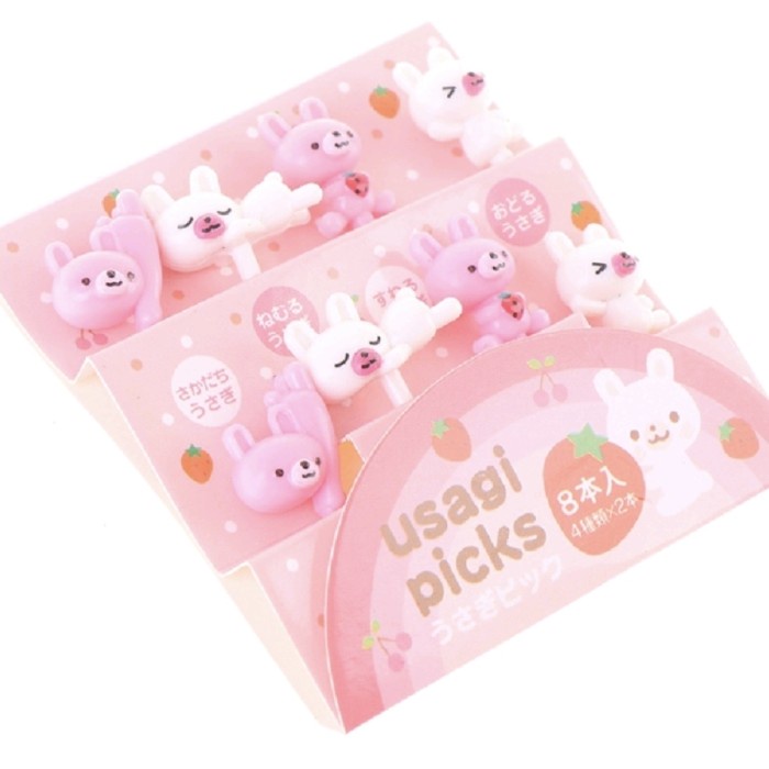 8pcs Set Garpu Buah Tusukan Bento KELINCI RABBIT Lucu Hewan Dekorasi