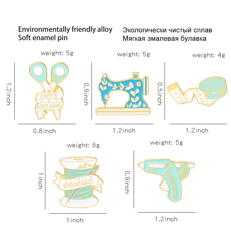 Bros Pin Desain Kartun Gunting Jarum Benang Meteran Jahit Untuk Aksesoris Pakaian