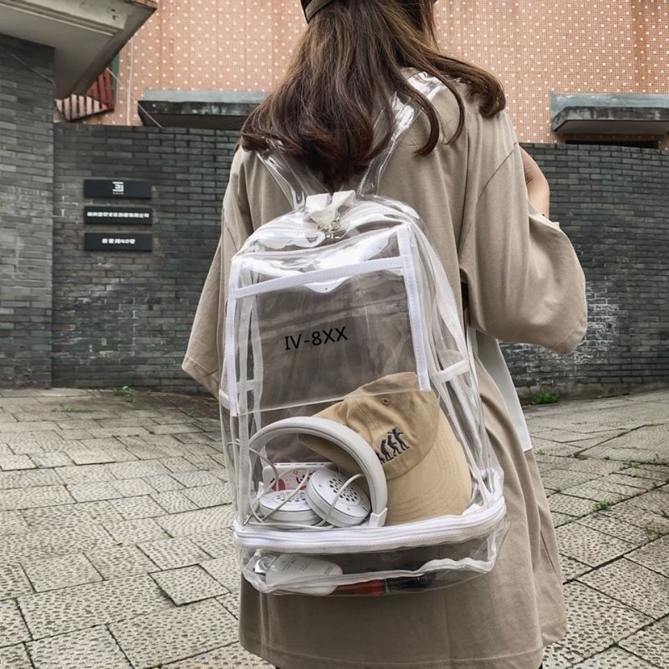 ☫✖Seraser baru transparan jelly pvc tas sekolah sekolah menengah pertama ransel wanita tren mahasiswa kampus kepribadian liar ransel