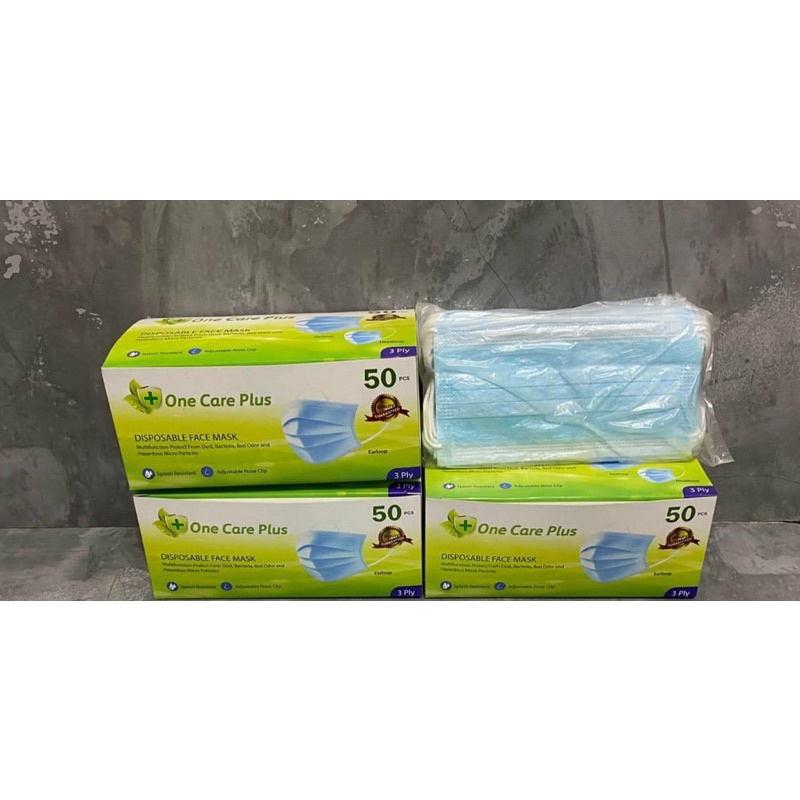 One Care Plus Biru Disposable face mask 3ply isi 50pcs
