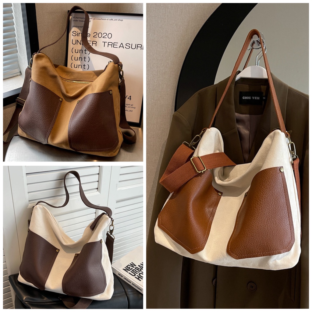 Tas Tote Bag Wanita Kulit Sintetis Muat Laptop