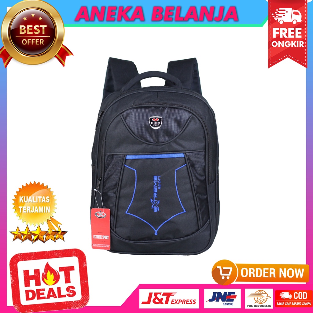 Tas Ransel Cowok Extreme Shield List Biru Backpack Laptop Sekolah Piknik Hangout Kuliah Ransel Anak Murah Bonus Raincover