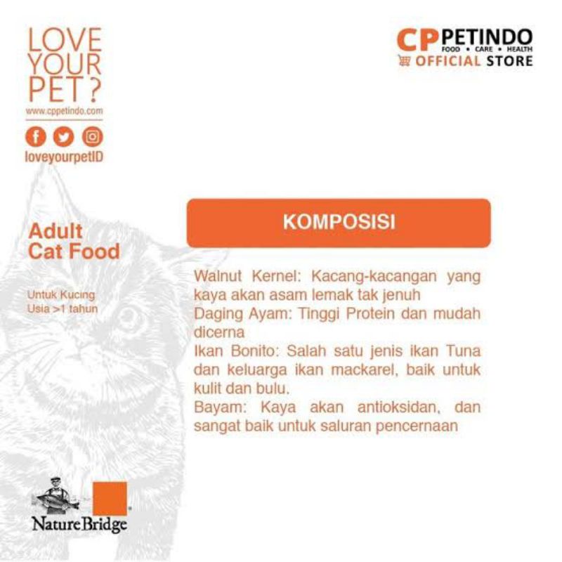 Nature Bridge Adult Cat Food 1,5kg / Makanan Kucing Nature Bridge 1,5kg