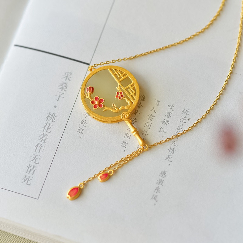 Fancyqube Kalung Liontin Enamel Porselen Bulat Gaya China Klasik Untuk Wanita