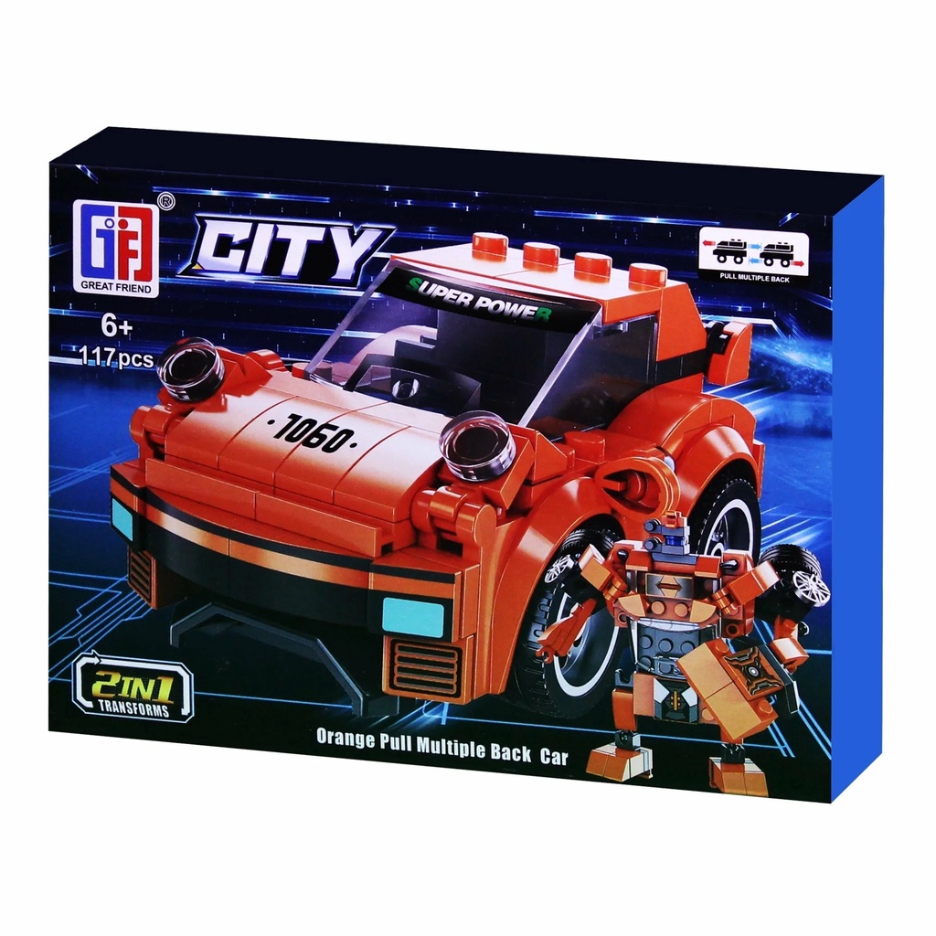 GREAT FRIEND - City 2 In 1 Transformers Uper Power Orange Pull Multiple Back Car ( 117 Pieces )