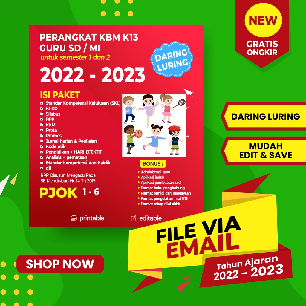 RPP PJOK KELAS 1-6 SD/MI K13 FORMAT 1 LEMBAR REVISI TERBARU DARING LURING