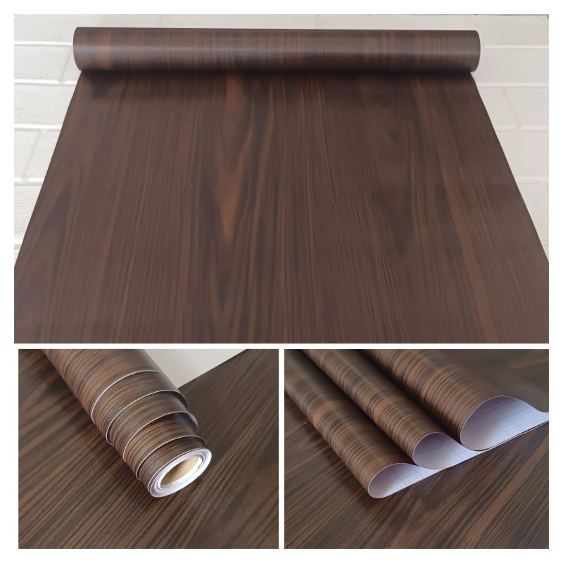 Wallpaper Stiker Dinding Motif Serat kayu Warna Coklat Agak Hitam Mewah Elegan Premium Modern