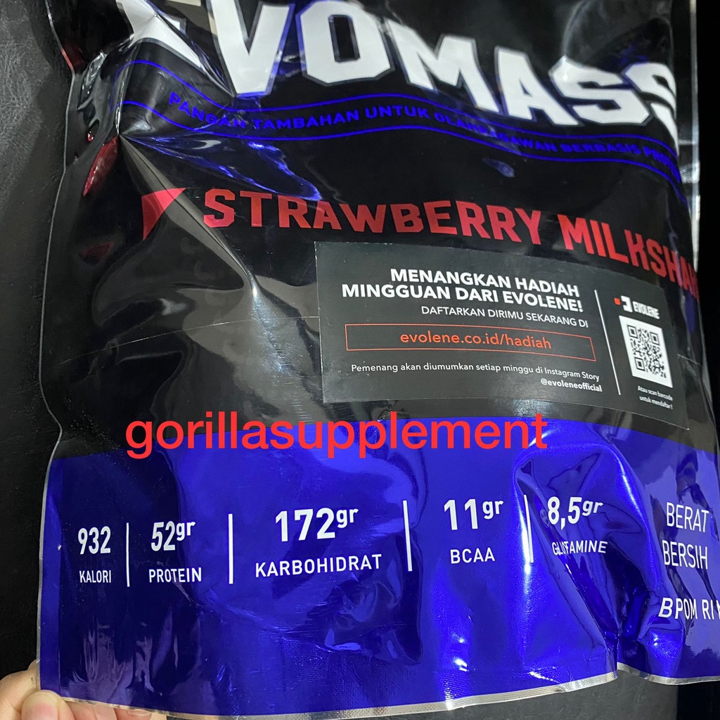 EVOLENE EVOMASS 10lbs 10lb 4.5KG Rasa Strawberry Milkshake Evo lene Evo Mass Epomass Gainer Weight Suplemen Fitness
