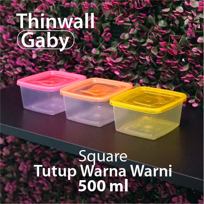 Thinwall Gaby Persegi 500 ml - Tutup Warna Warni - Square SQ