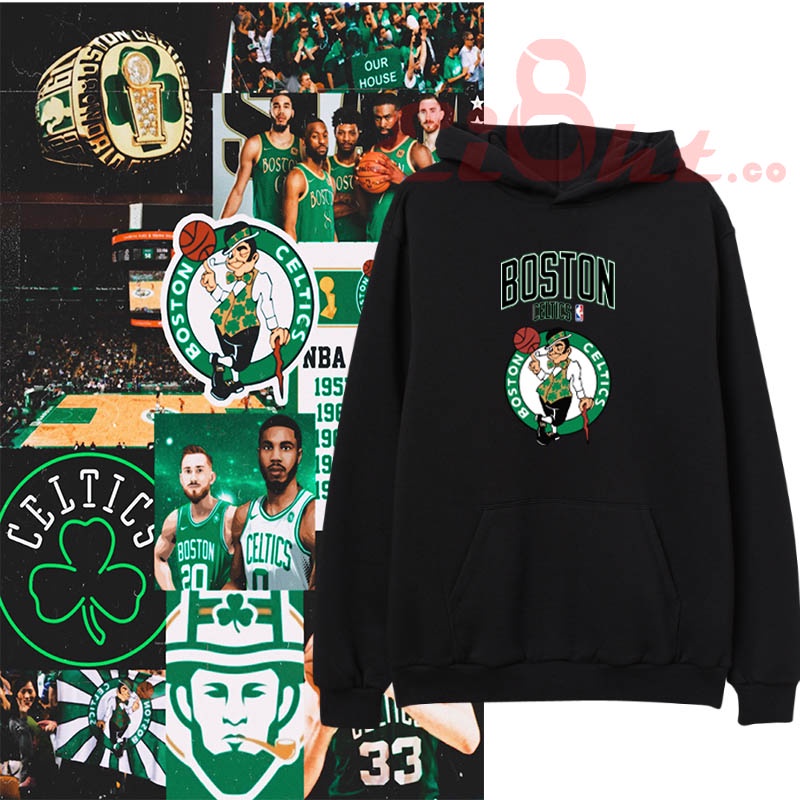 Jaket Hoodie Boston Celtic Basket Ball Logo In Celtic