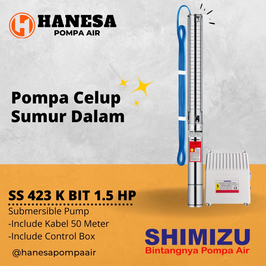 Pompa Celup Sumur Bor (Borehole Pump) SHIMIZU SS 423 K BIT (1.5 HP + W/ CABLE 50m) Pompa Celup Sumur