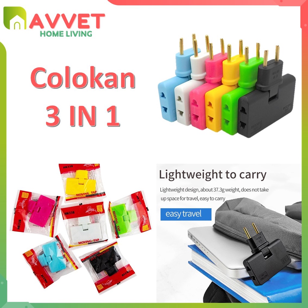 AVVET Power Socket Plug in 3 Lubang Stop kontak Steker Lipat Colokan Steker Lipat Cabang 3 Colokan Lipat Charger Murah