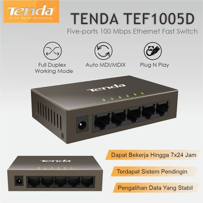 Switch Hub TENDA TEF1005D 5-port 100Mbps Fast Ethernet Desktop Switch