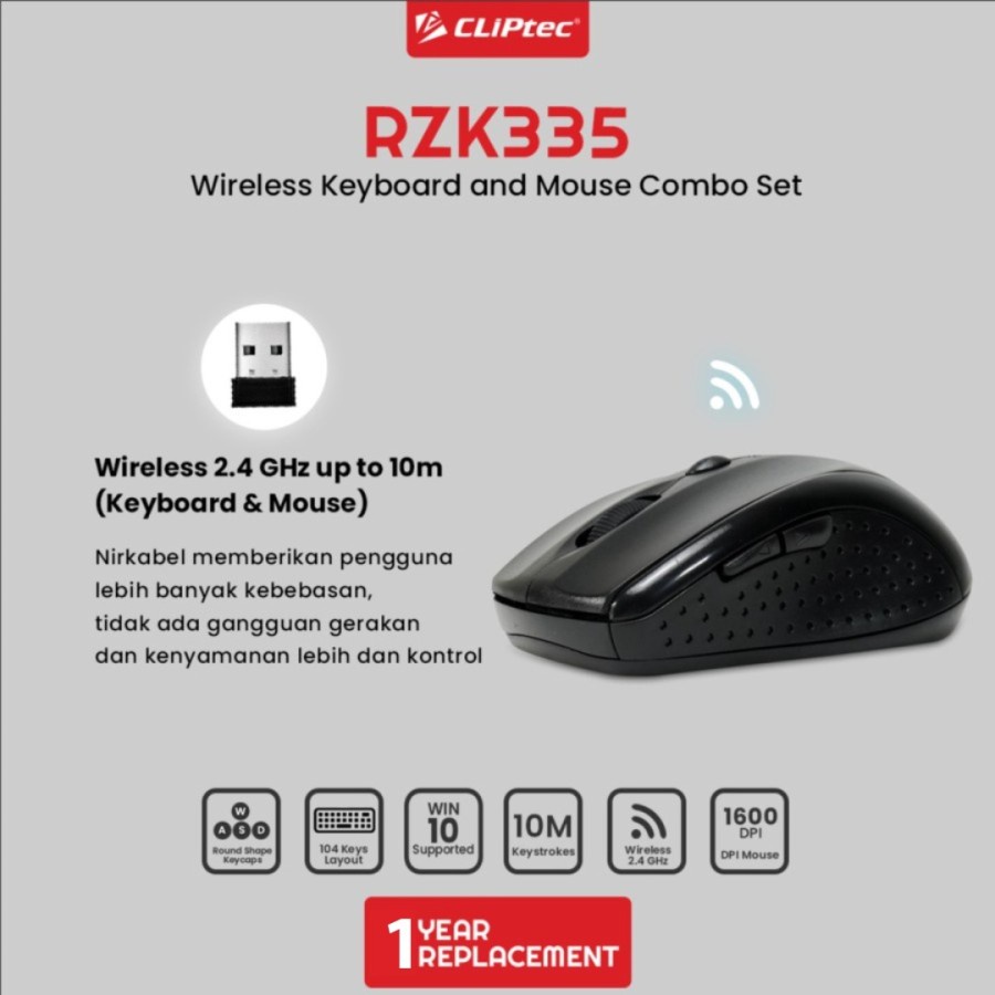 Keyboard Mouse CLIPtec RZK335 Wireless Multimedia Combo 1600DPI