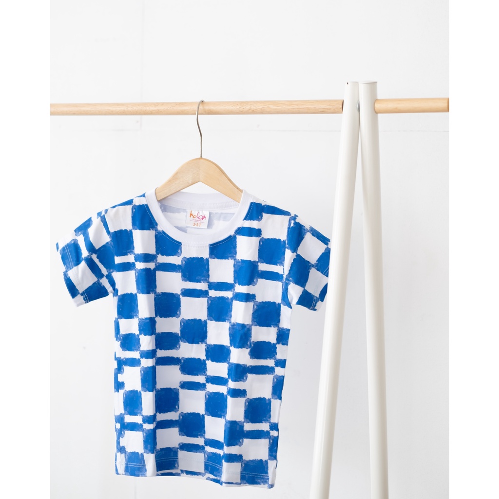 Baju Kaos Anak Laki-laki & Perempuan | Baju Anak Warna-warni | Baju Anak Kotak-kotak Biru | Kotak-ko