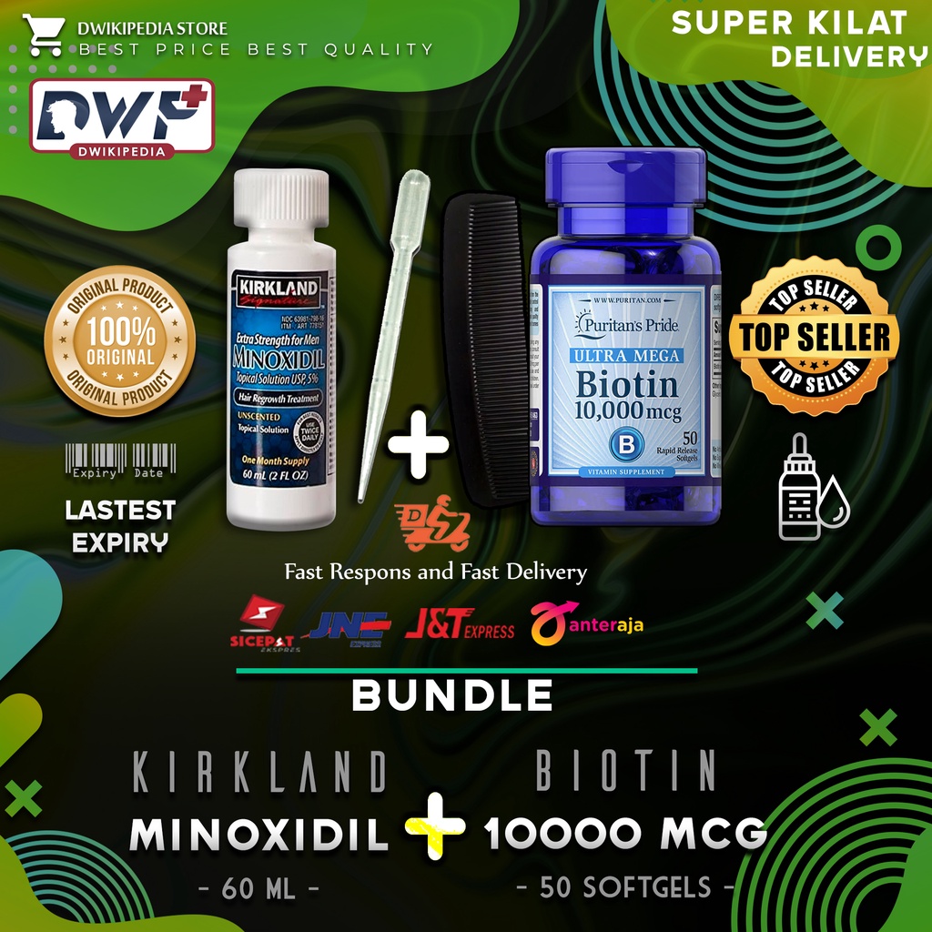 Paket Hemat Bundle Kirkland Minoxidil  + Puritan Pride Biotin