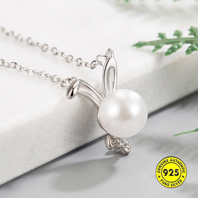 Kalung Rantai Bandul Kelinci Hias Mutiara Imitasi Untuk Wanita U1382