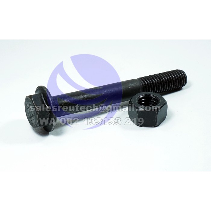 Baut Baja 10.9 M12x90 Hitam Flange Bolt + Mur ( Baut Topi M12x90 )
