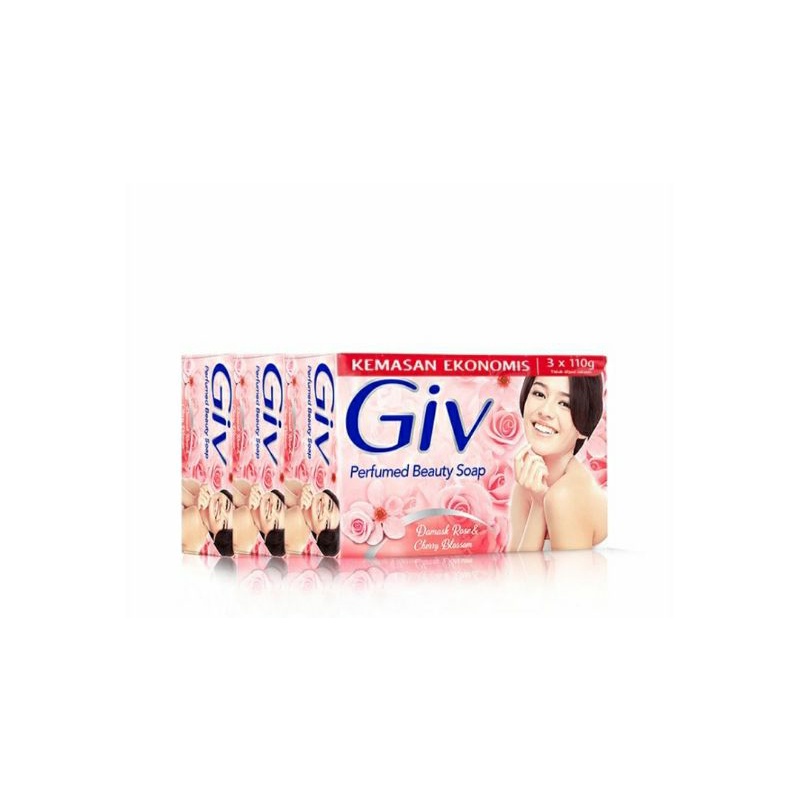 Giv Sabun Mandi Red Damask Rose &amp; CherryBlossom 3X110g