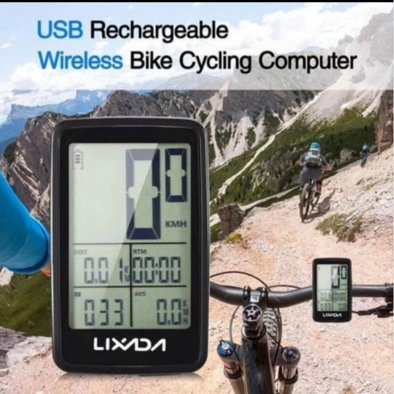 Lixada Bicycle Computer Spedometer Speda USB Weireles - Tan