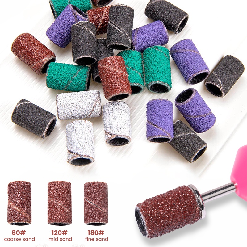 80 /120Ikatan Topi Amplas Kuku Band Untuk Mesin Kuku Elektrik Nail Drill Bits UV Gel Acrylic Polish Remover Nail Tools