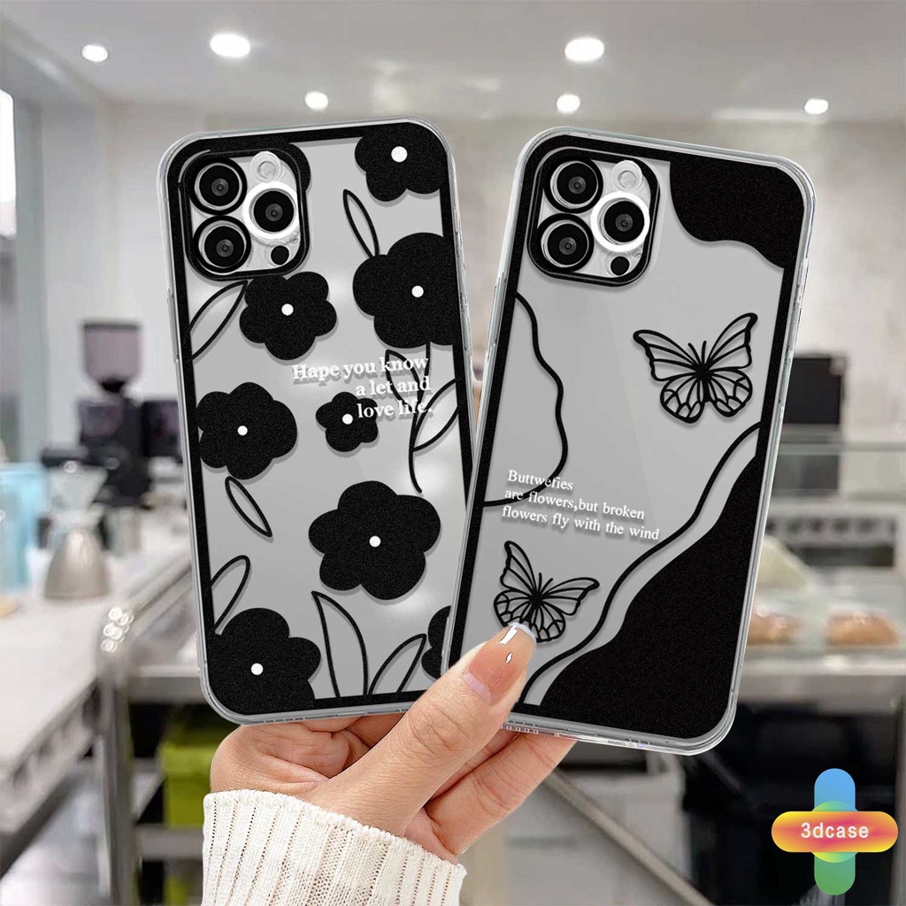 Soft Case TPU Motif Kupu-Kupu Hitam Untuk For IPhone 11 12 13 PRO MAX 6 7 6S 8 Plus X XR XS MAX 11 12 13 Se 2020 6SPlus 7Plus 6Plus 8Plus XSMAX A15 A16 A9 A5 A7 A5S Y12 Y20 Y15S A12 A03