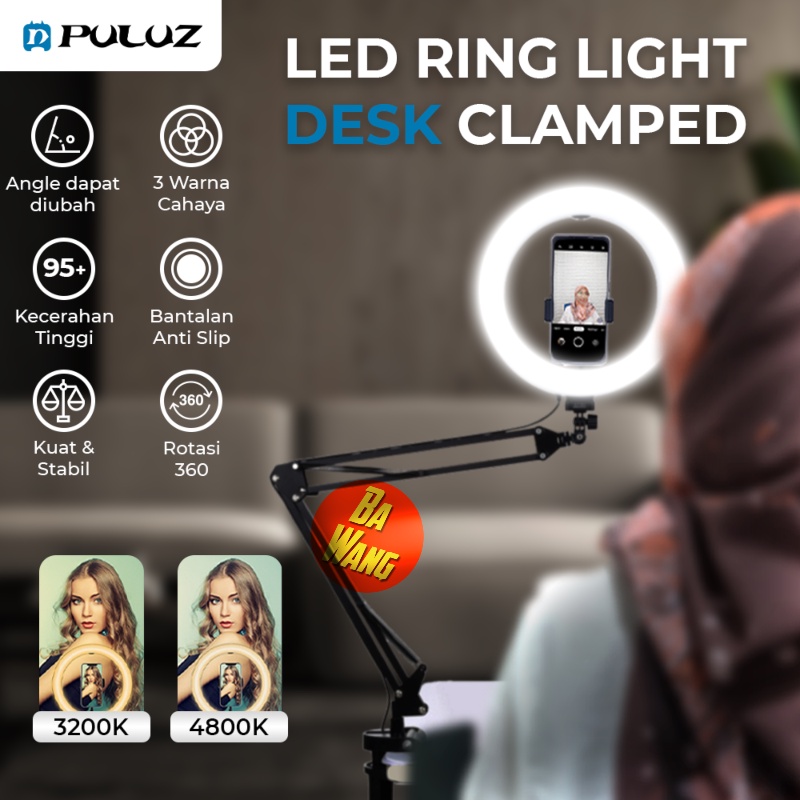 PULUZ LED Ring Light Lighting Vlog Live Holder HP Lazy Pod Jepit Meja