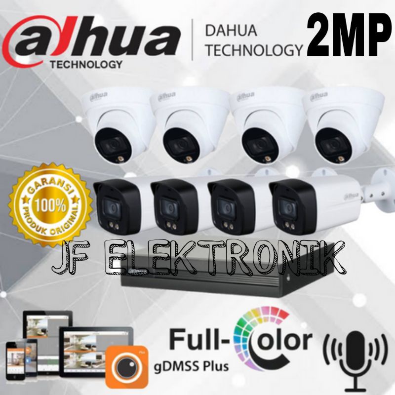 PAKET CCTV DAHUA 8CH 8 KAMERA 2MP COLORVU BUILT IN AUDIO KOMPLIT TINGGAL PASANG