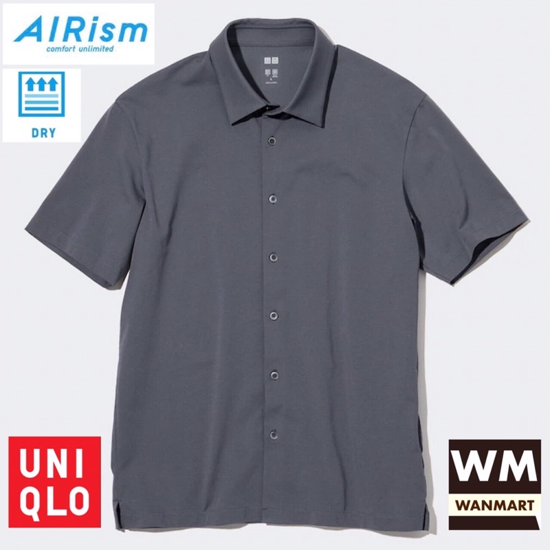 UNIQLO Men AIRism Kaos Polo Shirt Pria Full Open Lengan Pendek Gray
