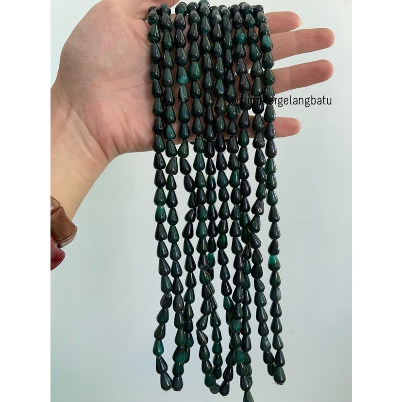 batu tetes OVAL 6 X 10mm green jade quartz kuarsa hijau tua premium